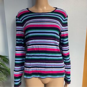 Striped Long-Sleeve Crewneck Top - Multicolor